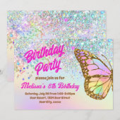 Glitter vlinder Verjaardag Uitnodiging (Voorkant / Achterkant)