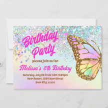 Glitter vlinder Verjaardag Uitnodiging