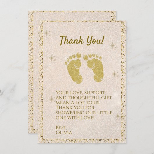 Glitter Voetafdruk Baby Boy Bedankt Card (Voorkant / Achterkant)