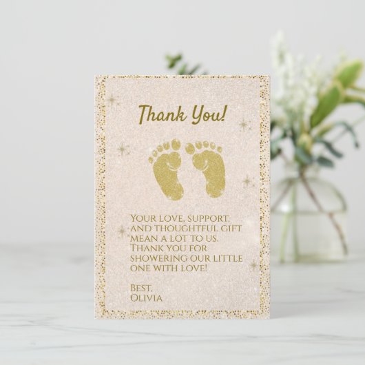 Glitter Voetafdruk Baby Boy Bedankt Card (Staand voorkant)