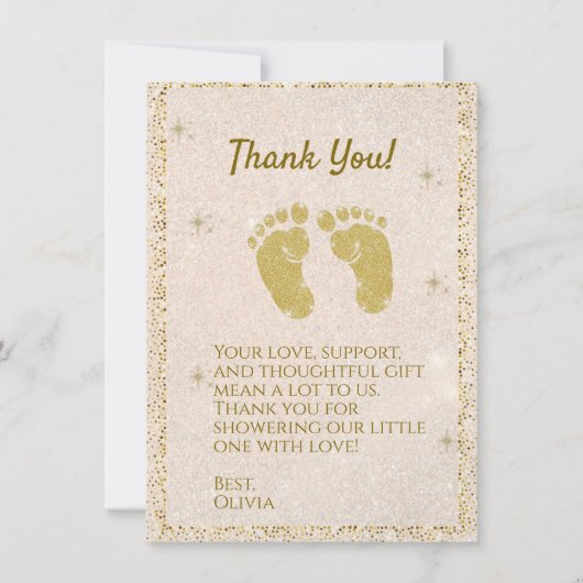 Glitter Voetafdruk Baby Boy Bedankt Card (Voorkant)