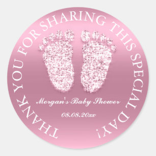 Glitter Voeten Baby shower Favor Dank Roze Meisje Ronde Sticker