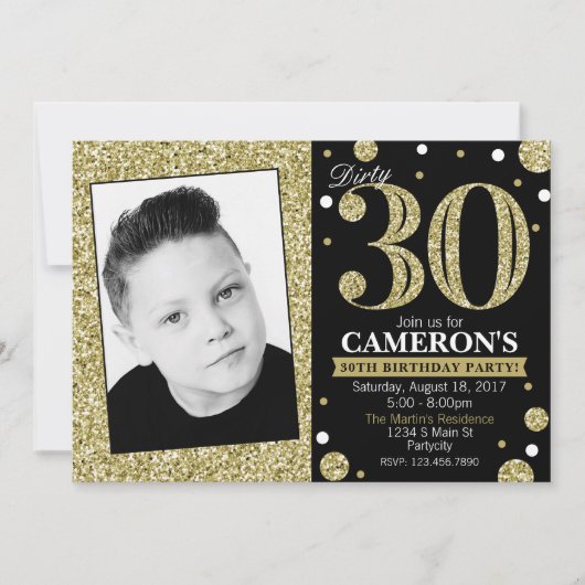 Glitter Volwassen Mijlpaal Verjaardag Fotouitnodig Kaart (Voorkant)
