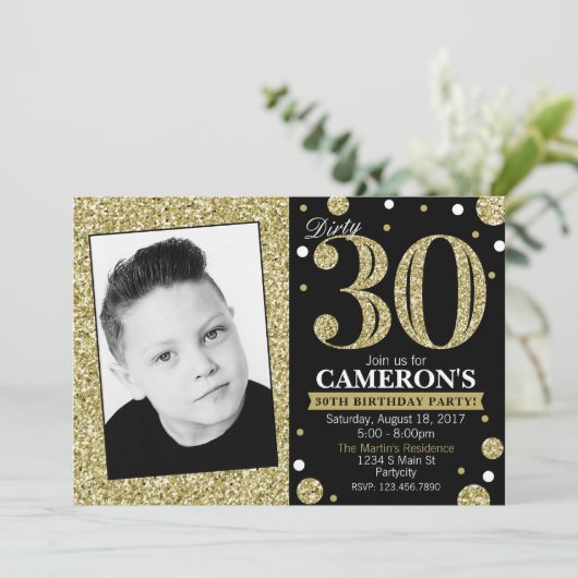 Glitter Volwassen Mijlpaal Verjaardag Fotouitnodig Kaart (Staand voorkant)