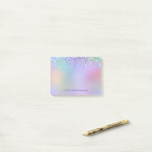 Glitter voor gepersonaliseerde regenboogstang post-it® notes (Op bureau)
