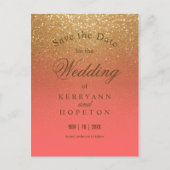Glitter voor koraal en goud - Bewaar de datum Aankondigingskaart (Voorkant)