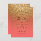 Glitter voor koraal en goud - Bewaar de datum Save The Date (Voorkant / Achterkant)
