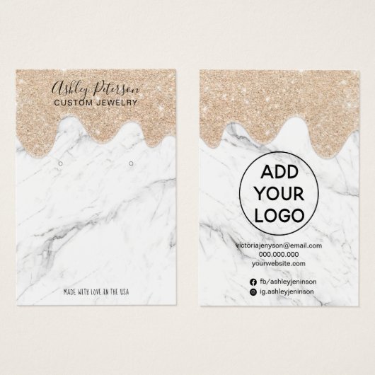 Glitter voor marmer druppelt sieroorbellen visitekaartje (Voorkant /achterkant)