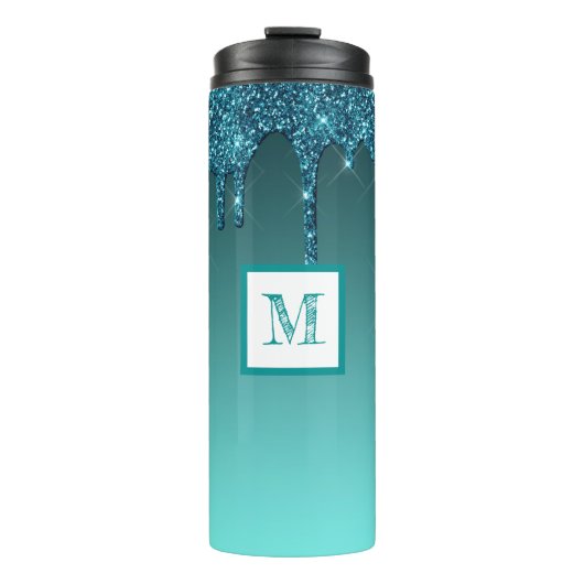 Glitter voor persoonlijk Blauwgroen opvoeren Thermosbeker (Voorkant)