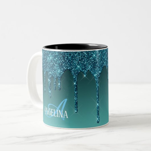 Glitter voor persoonlijk Blauwgroen opvoeren Tweekleurige Koffiemok (Voorkant links)