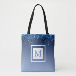 Glitter voor persoonlijke blauwe schijven tote bag