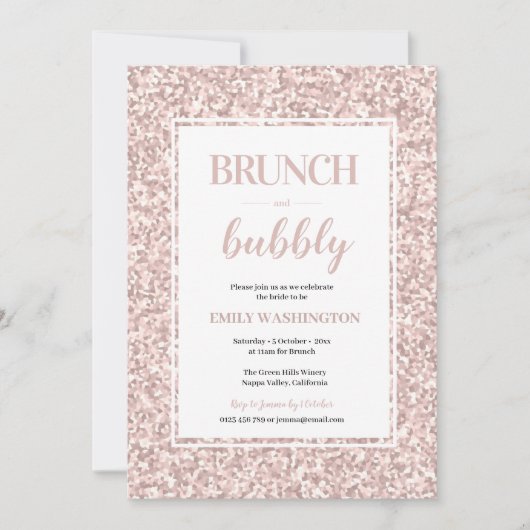 Glitter Vrijgezellenfeest Brunch & Bubbly Invitati Kaart (Voorkant)
