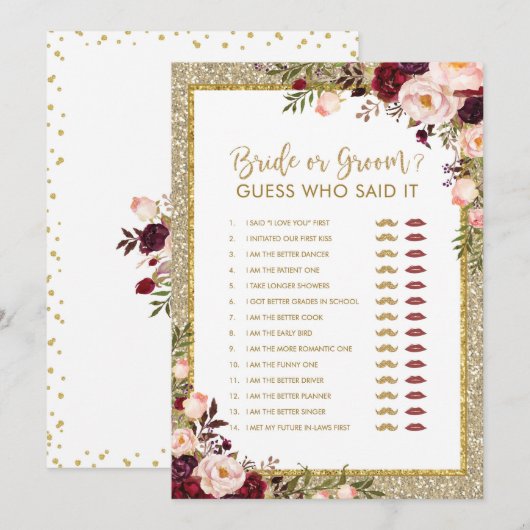 Glitter-Vrijgezellenfeest met bride of Groom Gold Kaart (Voorkant / Achterkant)