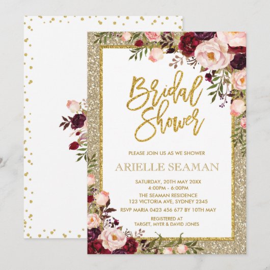 Glitter Vrijgezellenfeest Nodig Bourgogne Roze Blo Kaart (Voorkant / Achterkant)