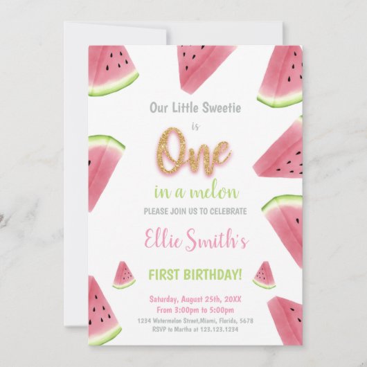 Glitter Watermelon Birthday Kaart (Voorkant)