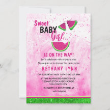 Glitter Watermelon Meisje Baby shower Invitation