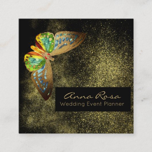 *~* Glitter Waterverf Butterfly Gilded Gold Vierkante Visitekaartje (Voorkant)