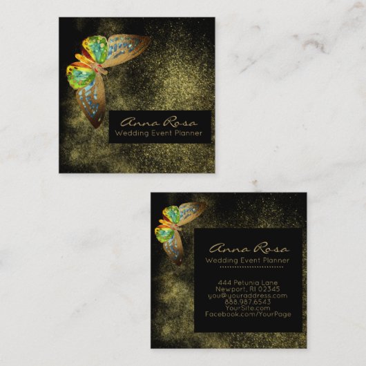 *~* Glitter Waterverf Butterfly Gilded Gold Vierkante Visitekaartje (Voorkant / Achterkant)