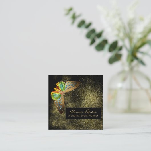 *~* Glitter Waterverf Butterfly Gilded Gold Vierkante Visitekaartje (Staand voorkant)