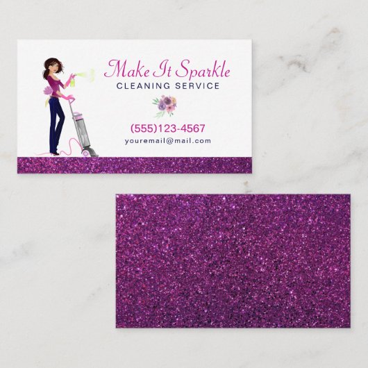 Glitter Waterverf Cartoon Maid Cleaning Service Visitekaartje (Voorkant / Achterkant)