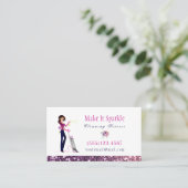 Glitter Waterverf Cartoon Maid Cleaning Services Visitekaartje (Staand voorkant)