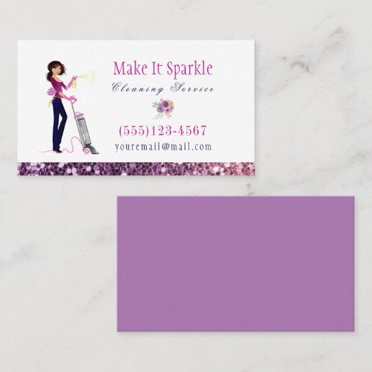 Glitter Waterverf Cartoon Maid Cleaning Services Visitekaartje (Voorkant / Achterkant)