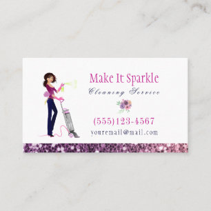Glitter Waterverf Cartoon Maid Cleaning Services Visitekaartje