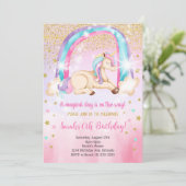 Glitter Waterverf Eenhoorn Verjaardagsuitnodiging Kaart (Staand voorkant)