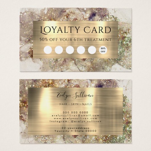 Glitter Waterverf en Folie Loyaliteit Kaart (Voorkant /achterkant)
