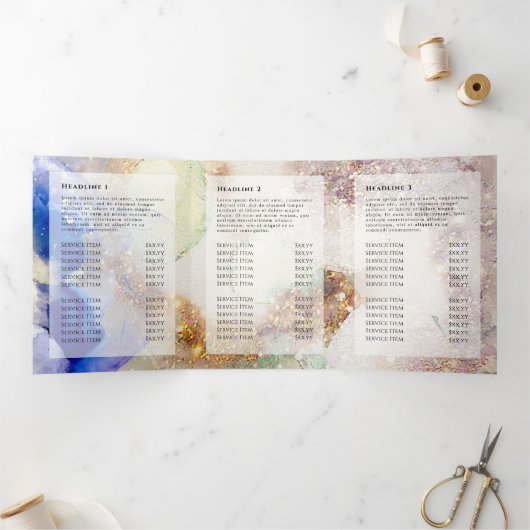 Glitter Waterverf en Gold Foil drievoudig brochure Drieluik Kaart (Binnen)