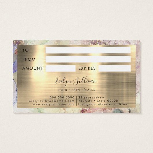 Glitter-waterverf en Gold Foil-kaartje Visitekaartje (Achterkant)