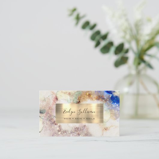 Glitter-Waterverf en goudolie-Visitekaartje Visitekaartje (Staand voorkant)