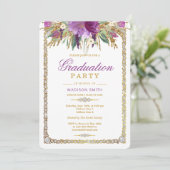 Glitter Waterverf Flowers Bling Afstudeerder Party Kaart (Staand voorkant)