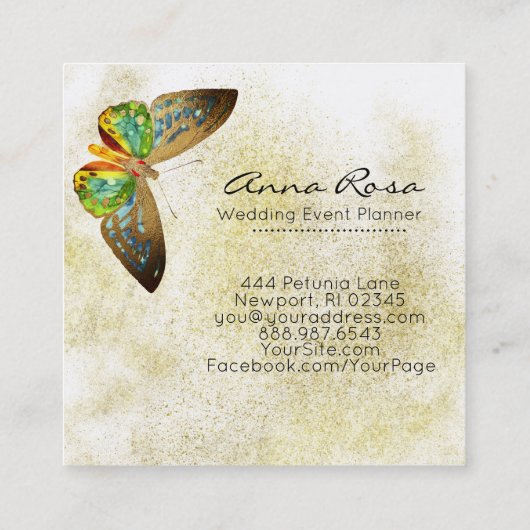 ** Glitter. Waterverf Gilded Gold Butterfly Vierkante Visitekaartje (Achterkant)