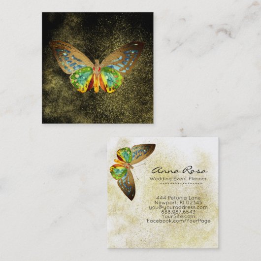 ** Glitter. Waterverf Gilded Gold Butterfly Vierkante Visitekaartje (Voorkant / Achterkant)