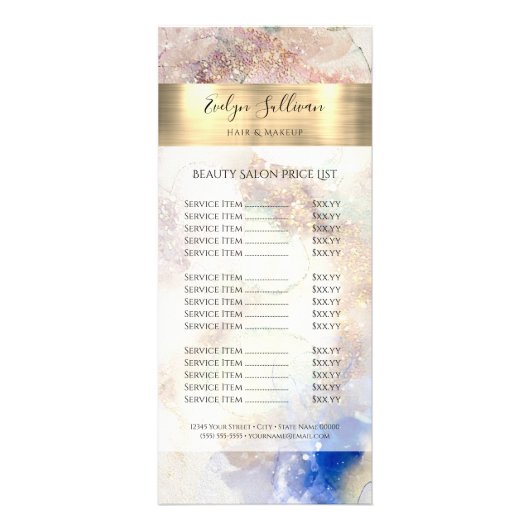 Glitter Waterverf Gold Foil-prijslijst Reclamekaart (Voorkant)