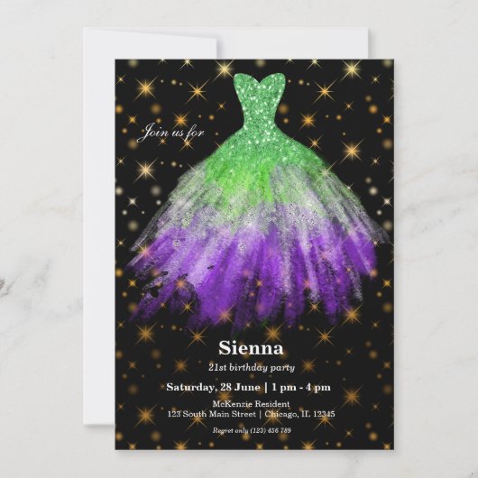 Glitter waterverf jurken kaart (Voorkant)