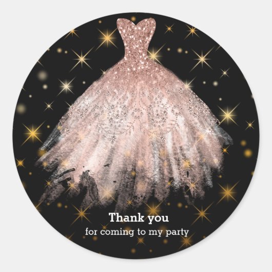 Glitter waterverf jurken ronde sticker (Voorkant)