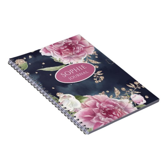 Glitter Waterverf Pink Floral Girly Notitieboek (Rechterzijde)
