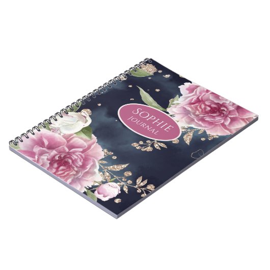 Glitter Waterverf Pink Floral Girly Notitieboek (Linkerzijde)