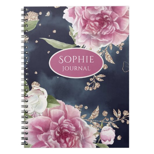 Glitter Waterverf Pink Floral Girly Notitieboek (Voorkant)