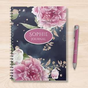 Glitter Waterverf Pink Floral Girly Notitieboek