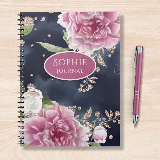 Glitter Waterverf Pink Floral Girly Notitieboek