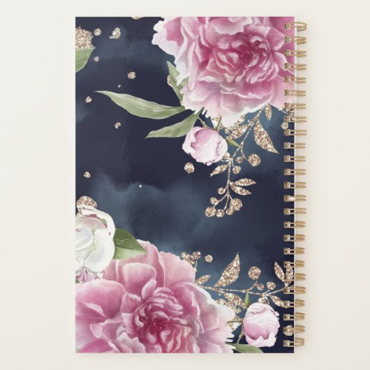 Glitter Waterverf Pink Floral Girly Planner (Achterkant)