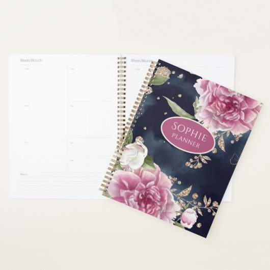 Glitter Waterverf Pink Floral Girly Planner (Display)