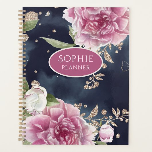Glitter Waterverf Pink Floral Girly Planner (Voorkant)