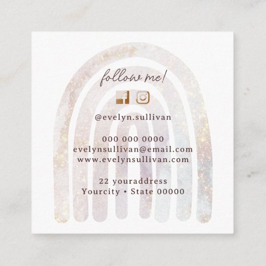 Glitter waterverf regenboog visitekaartje (Achterkant)