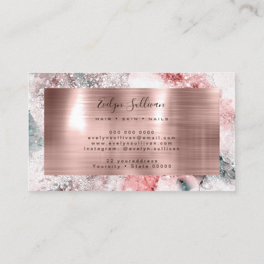 Glitter waterverf roos goud folie visitekaartje (Achterkant)