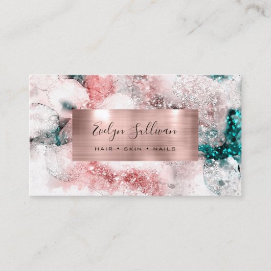 Glitter waterverf roos goud folie visitekaartje (Voorkant)