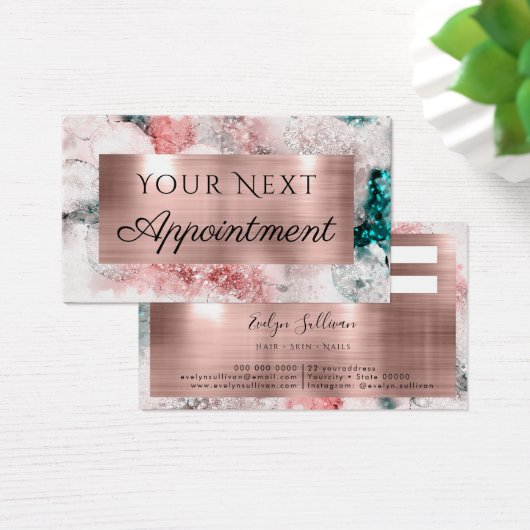 Glitter waterverf roos gouden folie afspraak kaart (Bureau)